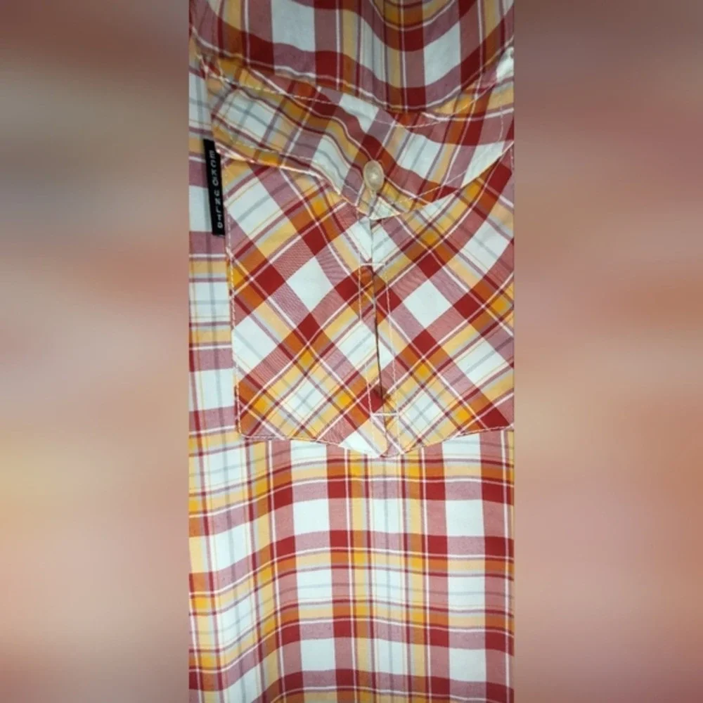Ecko Unltd Mens 5XL Red Orange Plaid Short Sleeve‎ Western Button Down Shirt